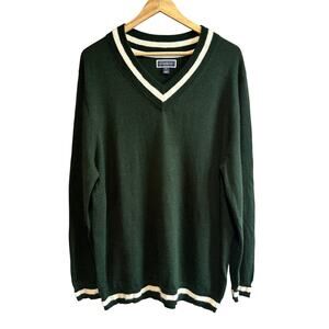 Club Room V-neck Merino Wool Blend Pullover Sweater Green XL